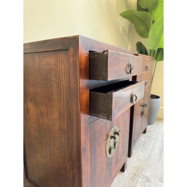 Vintage Asian Style Wooden Bedside Tables, Set of 2 For Sale - Image 3 of 12