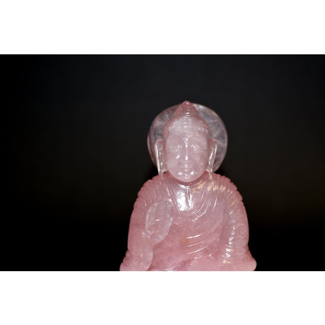Gemstone Natural Rose Quartz Buddha Statue Pink Gemstone For Sale - Image 7 of 10