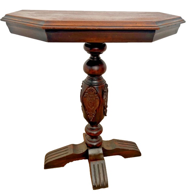 Victorian 1940s Ornate Wooden Accent Table, Victorian Style Plant Stand, Small Entryway Pedestal For Sale - Image 3 of 12