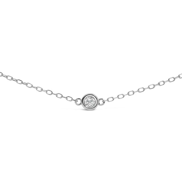 Contemporary 14K White Gold 1/2 Cttw Bezel Set Diamond Station Necklace For Sale - Image 3 of 4