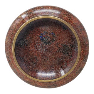 Vintage Cloisonne Enamel 12" Wide X 3-3/4" Tall Vintage Chinese Centerpiece Bowl Vase For Sale
