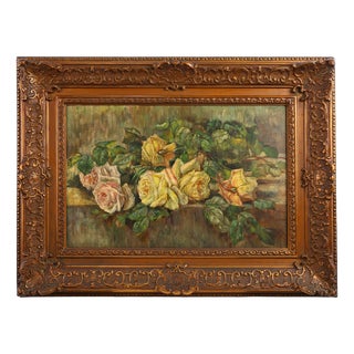 Belgian Artist, Romantic Floral Still Life, 1900, Oil Painting, Framed For Sale