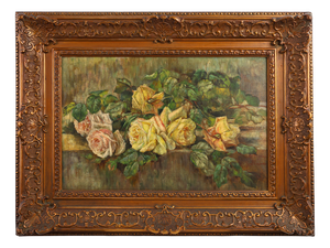 Belgian Artist, Romantic Floral Still Life, 1900, Oil Painting, Framed