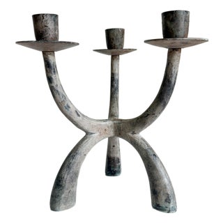 Brutalist Verdigris 3-Arm Candelabra For Sale