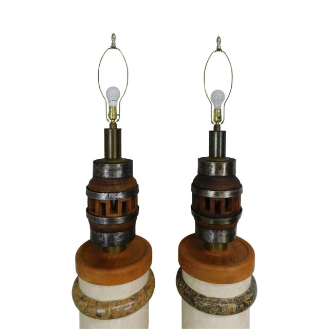 Heavy Wood and Steel Vintage Barrel Table Lamps - a Pair For Sale - Image 13 of 13