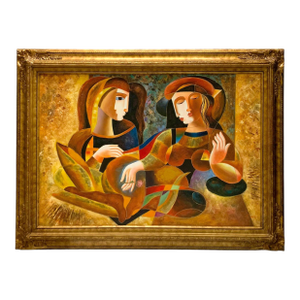 Early 21th Century Painting Original C. Loft Cubism Abstract Modern Oil on Canvas Large Art Decor, Framed