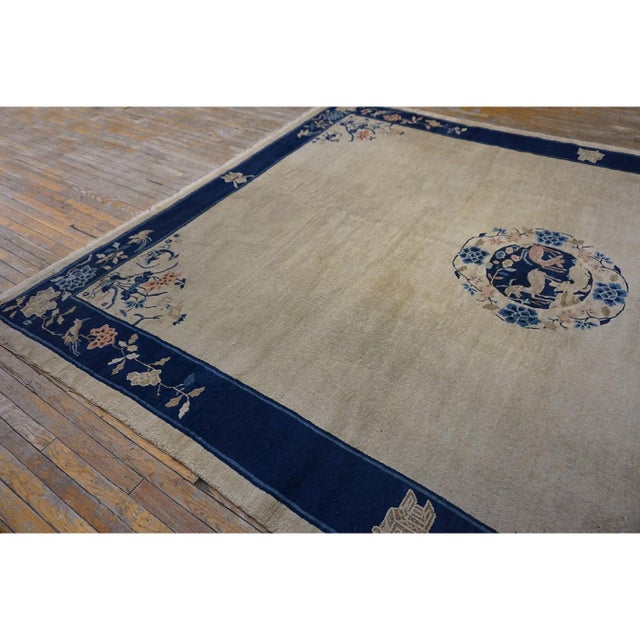 Beige 1920s Beige Traditional Chinese Floral Symbolism Antique Peking Carpet Rug For Sale - Image 8 of 9