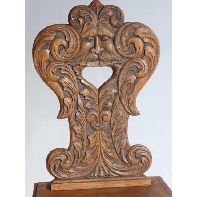 Antique Alpine Folk Art Oak Chair with Carved Face Mask For Sale - Image 4 of 10