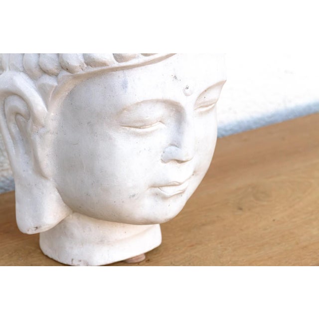 19th Century Serene Ascetic, Large Finely Carved Marble Buddha For Sale - Image 5 of 11