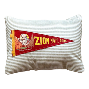 Utah Zion National Park Vintage Red Pennant on New Woven Striped Throw Pillow