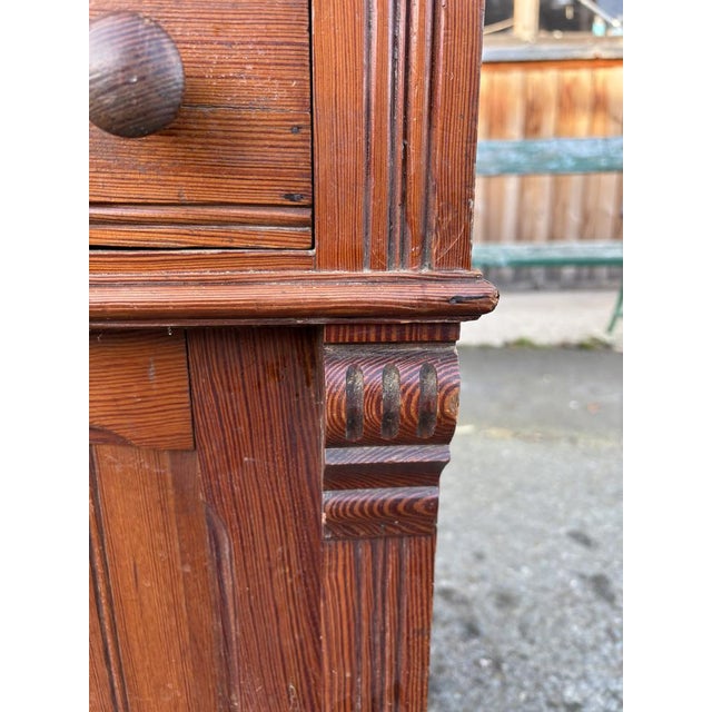 Antique French Washstand in Pitch Pine and White Marble with Zinc Water Tank, 1900s For Sale - Image 15 of 17