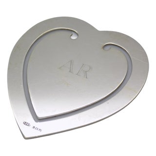 Vintage Italian Handmade Silver Heart-Shaped Bookmark Engraved with Ar, Padova, 1980s For Sale