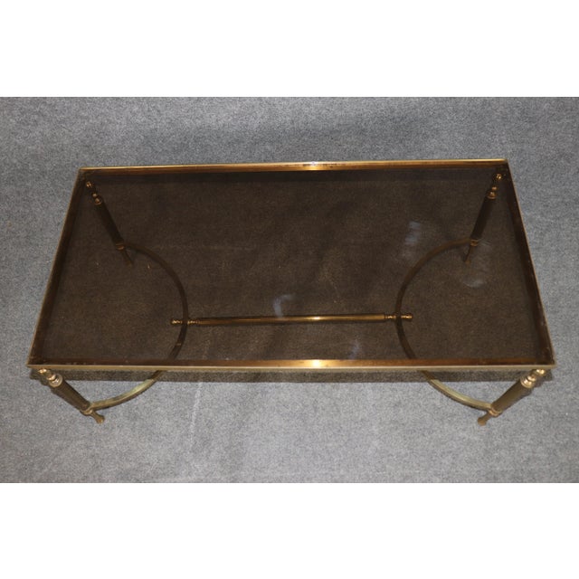 French 1960's Smoke Glass Maison Jansen Style Brass Coffee Table For Sale - Image 3 of 11