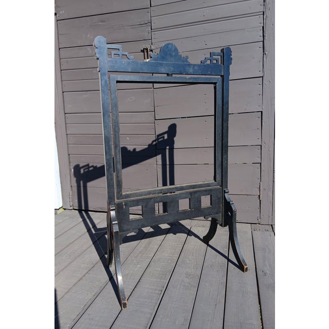 Antique Victorian Fireplace Screen Stand 1860s Original Black Lacquer For Sale - Image 10 of 12