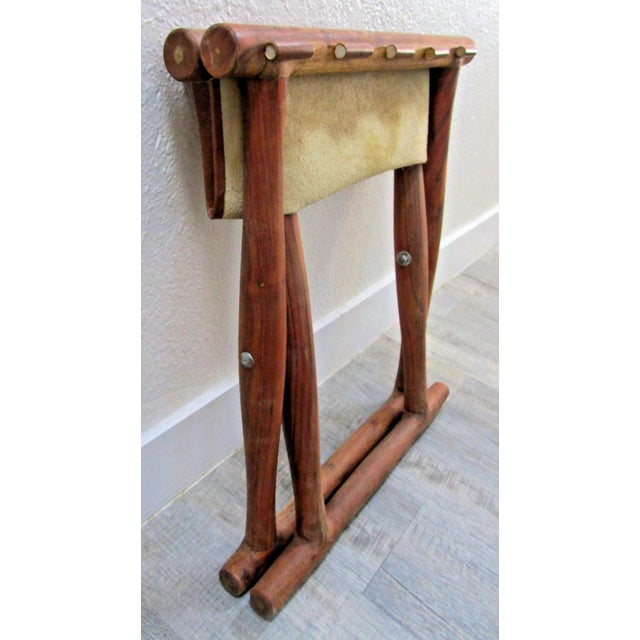 Brown Vintage Danish Modern "Guldhøj" Teak Cognac Leather Folding Stool Poul Hundevad For Sale - Image 8 of 9
