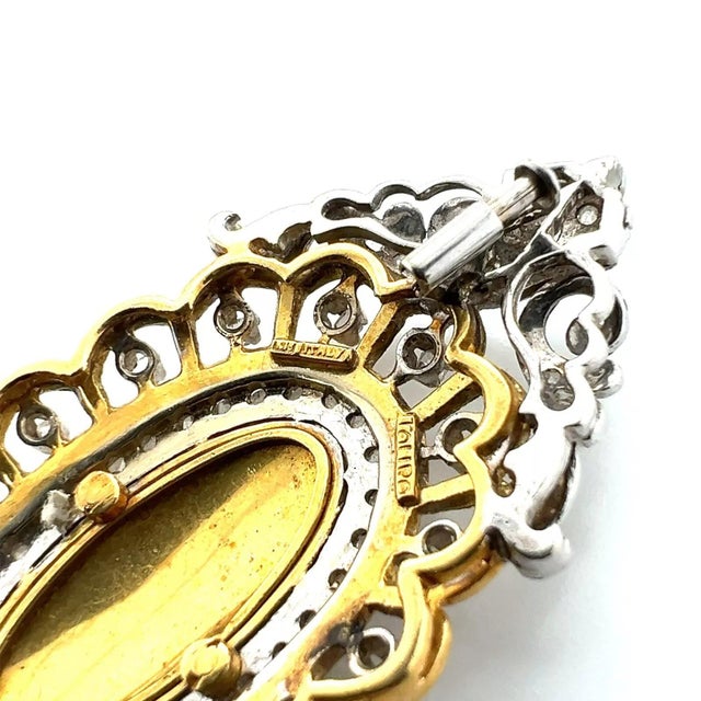 Metal Hand Painted Porcelain Floral 18k Gold & Silver Antique Pin Pendant For Sale - Image 7 of 10