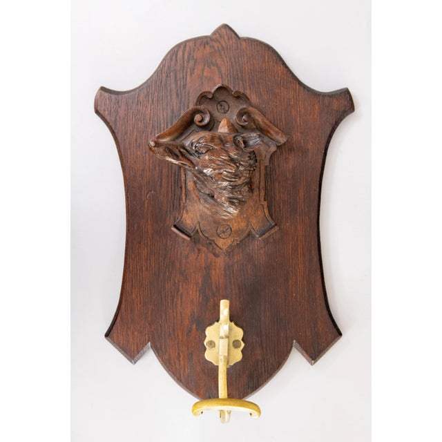 Brown Antique Black Forest Carved Dog Head & Bronze Hook Hanger Coat Rack For Sale - Image 8 of 8