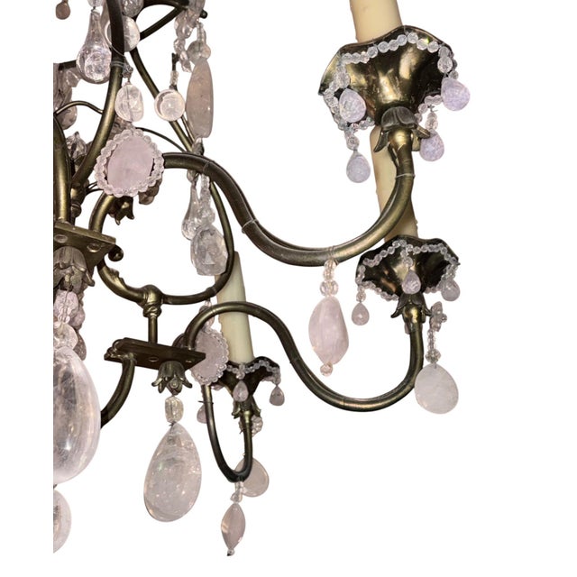 Maison Baguès 1940s Maison Baguès Rock Crystal & Rose Quartz Chandelier For Sale - Image 4 of 8
