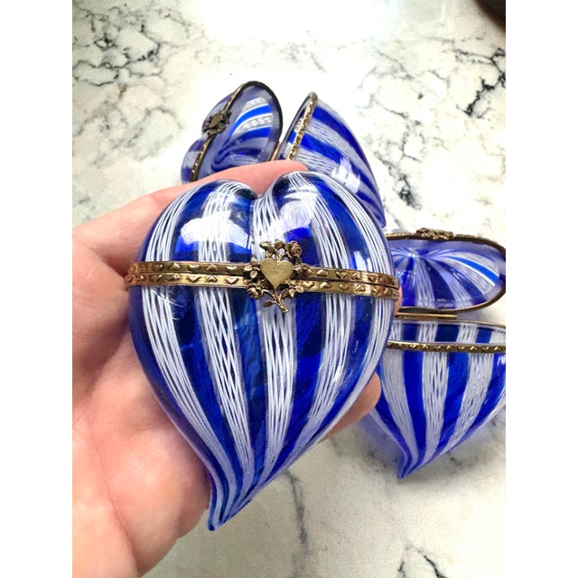 Mid-Century Modern Vintage Marano Glass Heart Shaped Boxes Set of Three For Sale - Image 3 of 5