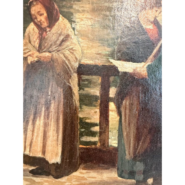 Antique 1913 Venetian/Italian School Canal Scene v. Campiniz Figures Landscape For Sale - Image 4 of 16