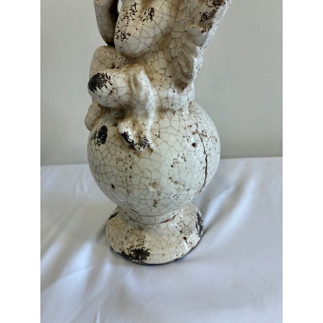Italian Vintage Crackle Glaze Ceramic Cherub Statue For Sale - Image 3 of 12