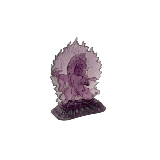 Asian 4" Amethyst Purple Crystal Glass Tibetan Guardian Deity Figure For Sale - Image 3 of 10