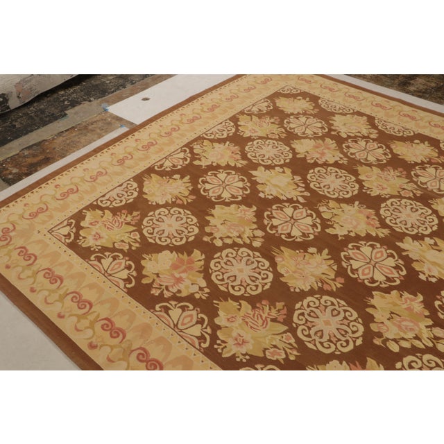 Rug & Kilim Rug & Kilim’s Aubusson Flatweave Style Rug in Brown With Beige Floral Patterns For Sale - Image 4 of 6