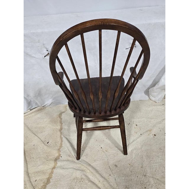 Vintage Solid Wood Windsor Bow Back Armchair in Dark Oak Finish For Sale - Image 4 of 6