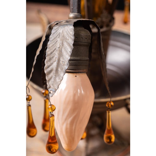 Early 20th Century Art Nouveau Brass and Amber Glass Tear Drop Epergne Lamp For Sale - Image 10 of 18