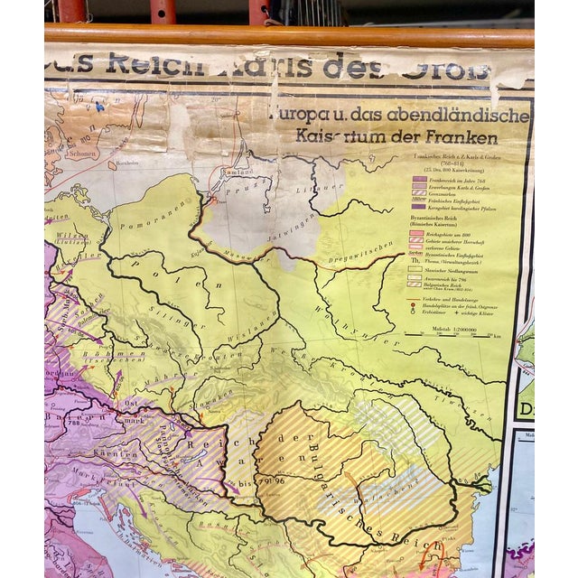 Textile German Fabric, Paper & Pine Map, 1950s For Sale - Image 7 of 16