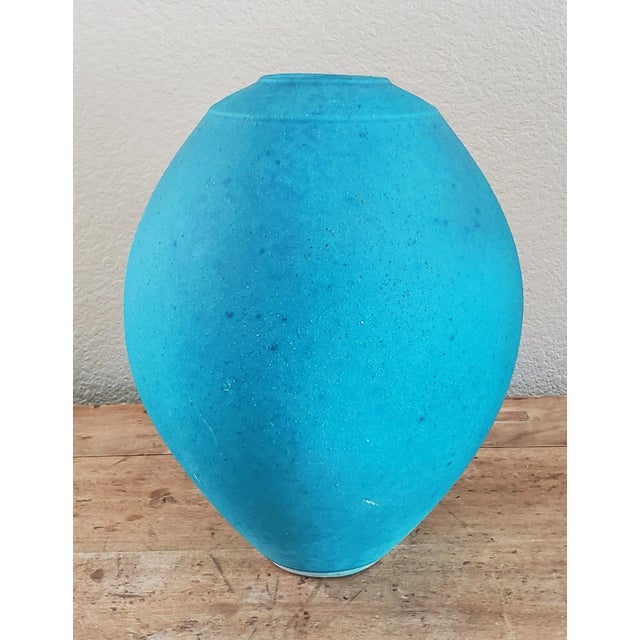 Ceramic 1980s Japanese Glazed Turquoise Blossom Vase in the Style of Mitsuo Shoji For Sale - Image 7 of 12