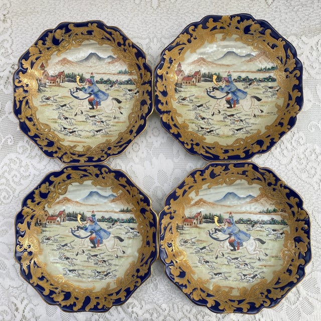 Blue Vintage Chinese Export Hand-Painted Enamel Plates- Set of 4 For Sale - Image 8 of 8