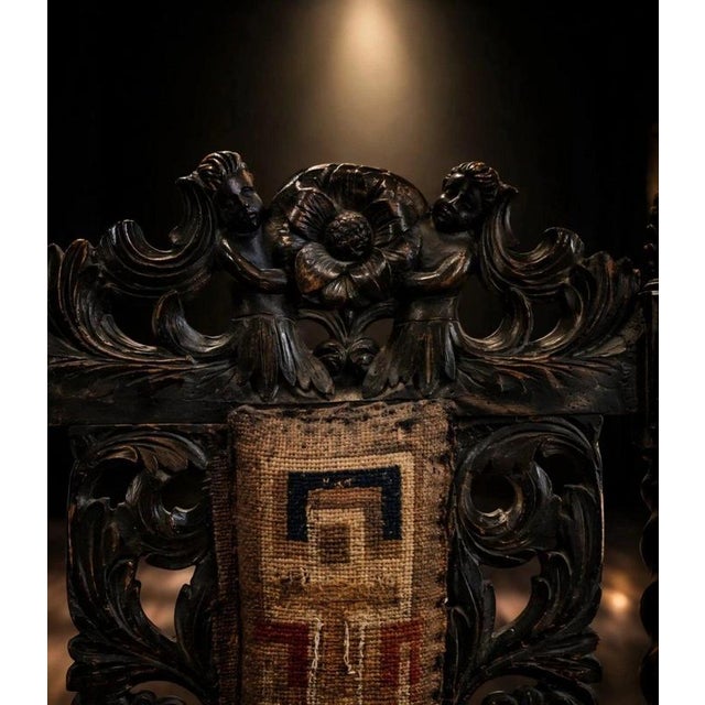 Antique Carved Oak Hall Chair with Cherub Crest and Barley Twist, 1800s For Sale - Image 9 of 10