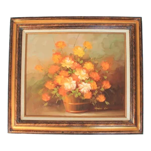 Vintage Framed Floral Still Life Painting by Robert Cox