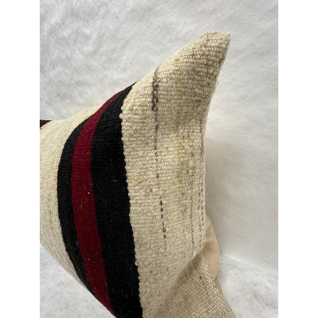 Contemporary Turkish Hemp Pillow Cushion Natural Beige Red Black Pillow Cushion Cover 16" x 24" For Sale - Image 3 of 4