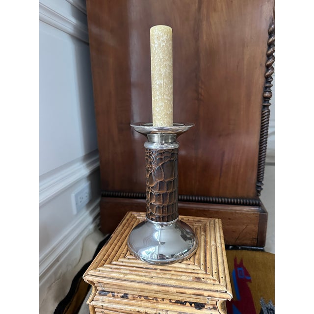 Ralph Lauren Vintage 8” Leather and Silverplate Ralph Lauren Style Candleholder For Sale - Image 4 of 18