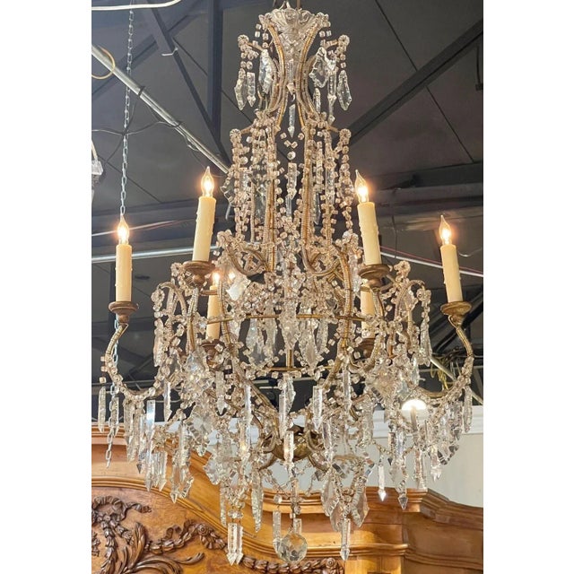 Vintage Italian Beaded Crystal Chandelier With 6 Lights For Sale - Image 9 of 9