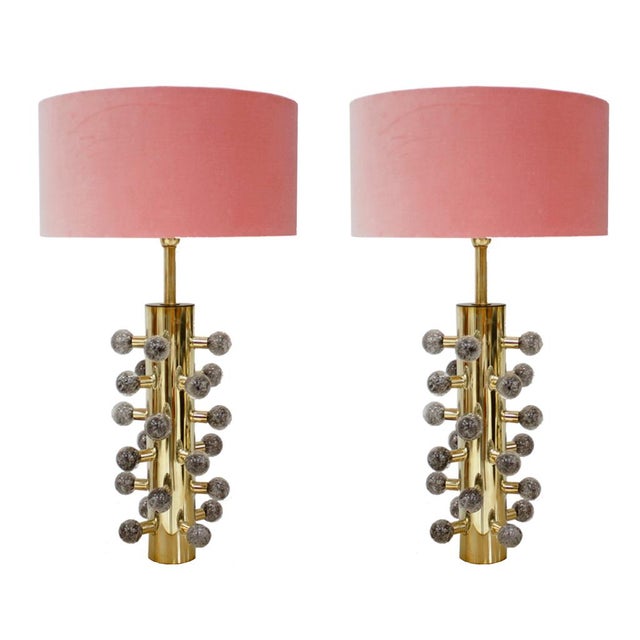 Italian Grey Murano Glass and Brass Table Lamps, Set of 2 For Sale - Image 9 of 9
