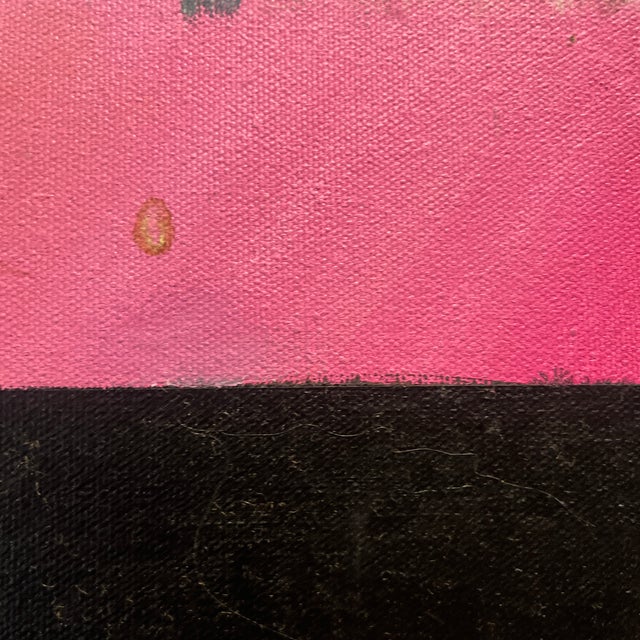 Mid Century Modern Abstract Portrait Painting Pink Black Face Original Art Vintage, Unknown Artist For Sale - Image 10 of 11