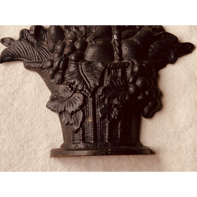 Metal Antique American Cast Iron Fruit Basket Doorstop, C. 1920s–1930s, Black Paint For Sale - Image 7 of 18