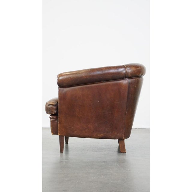 English Style Sheep Leather Club Armchair For Sale - Image 5 of 9
