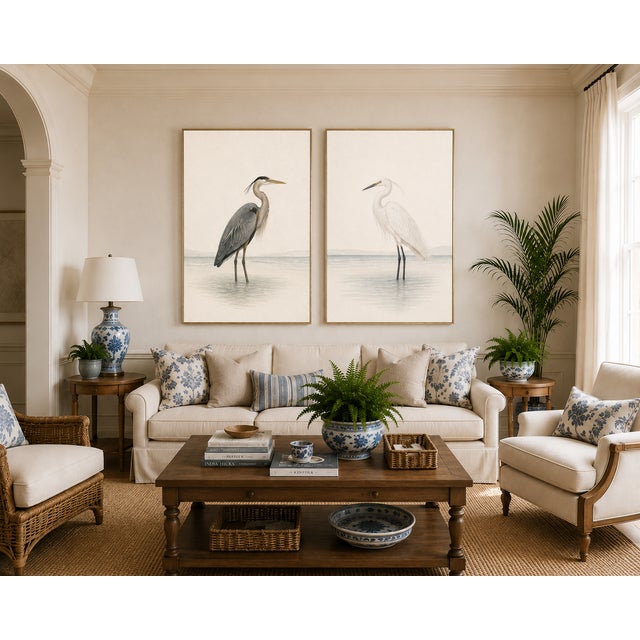 Not Yet Made - Made To Order Coastal Heron & Egret Diptych, Neutral Shorebird Art Print Set, 40" X 60" For Sale - Image 5 of 10