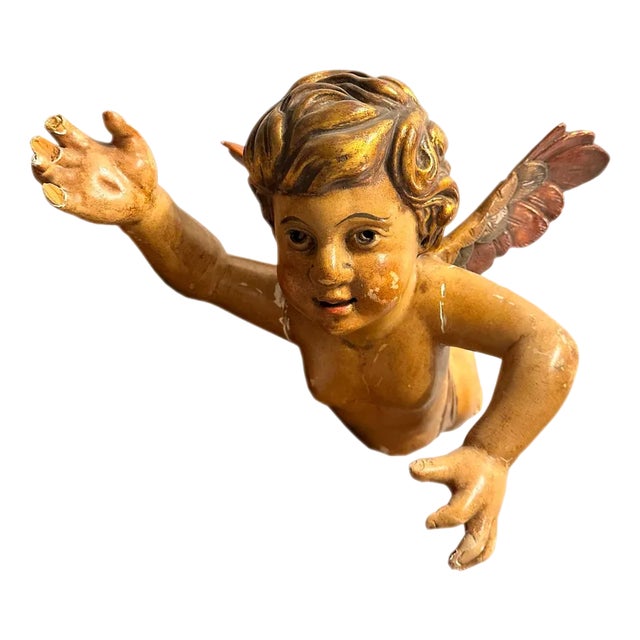 19th Century Wood Carved Angel Sculpture, Spain, 1800s For Sale