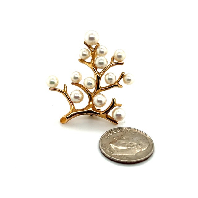 Mikimoto Estate Akoya Pearl Tree of Life Brooch 14k Gold M310 This elegant Authentic Mikimoto 14k Gold brooch has 13...