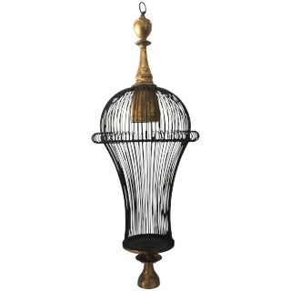 Beautiful Cage Style Modern Chandelier With Gilt Metal Details For Sale