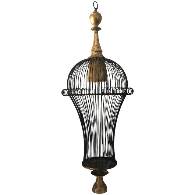 Beautiful Cage Style Modern Chandelier With Gilt Metal Details For Sale