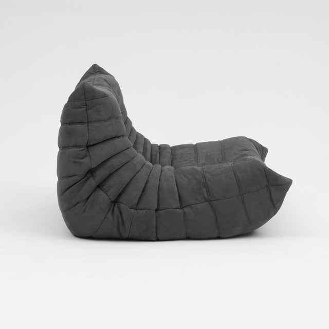 Authentic Restored Togo Fireside Chair and Ottoman in Shadow Grey Microfibre - Vintage Ligne Roset For Sale In New York - Image 6 of 17