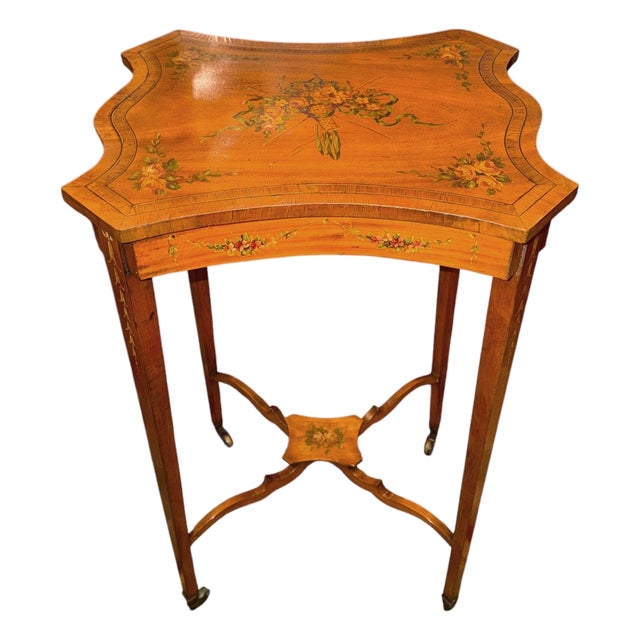 19th Century English Adam Style Satinwood & Maple Scalloped Side Table. For Sale