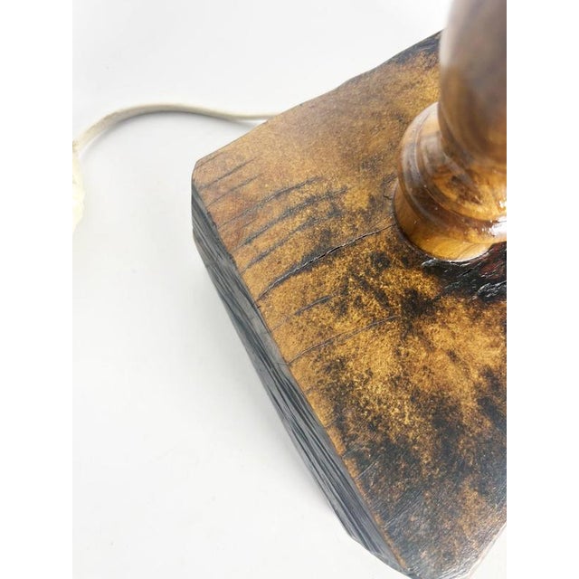 Brown Vintage Brutalist Wooden Table Lamp, France, 1960s For Sale - Image 8 of 17