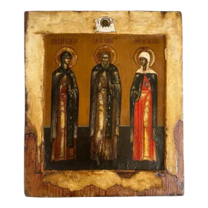 Traditional 18th Century Religious Icon With Three Saints